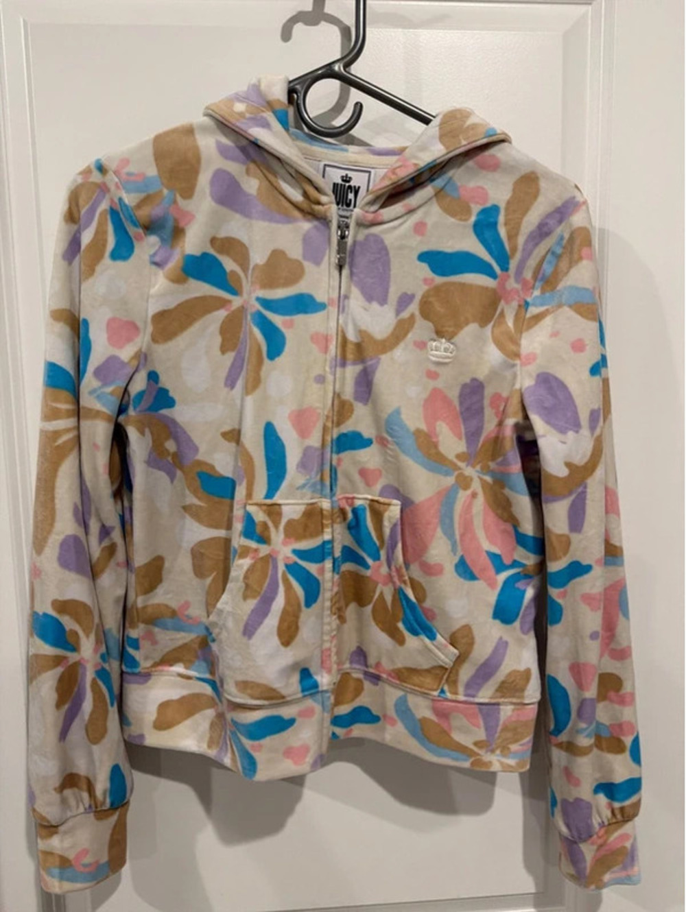 Juicy Couture Women’s Small Floral Velour Zip-Up Hoodie Y2K